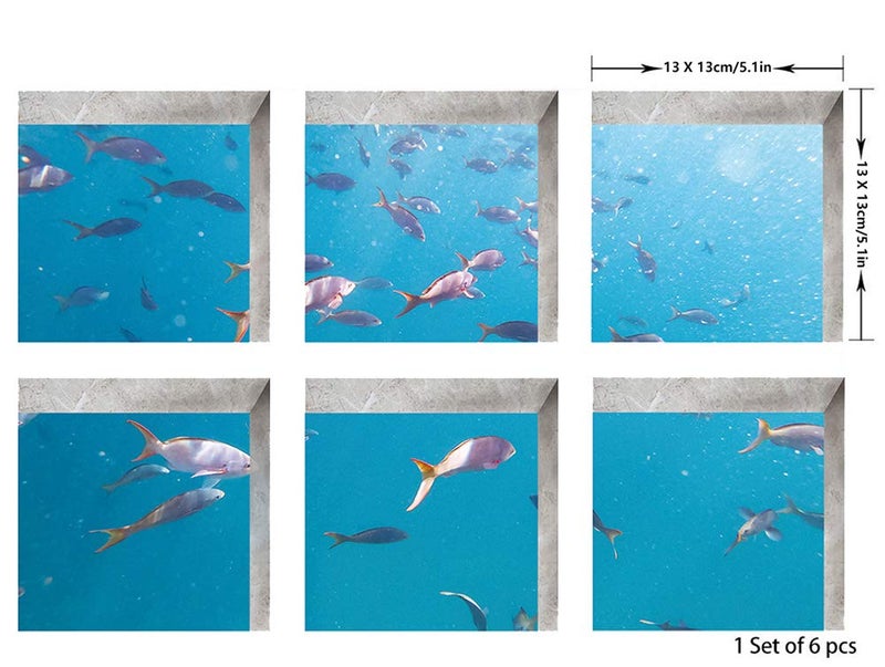 ChezMax Fish School Bath Treads Sticker Safety Non Slip Bath Tub Tattoos Tub Stickers Tub Decals Tub Appliques 6 Pcs 5.1" X 5.1" - Image 2